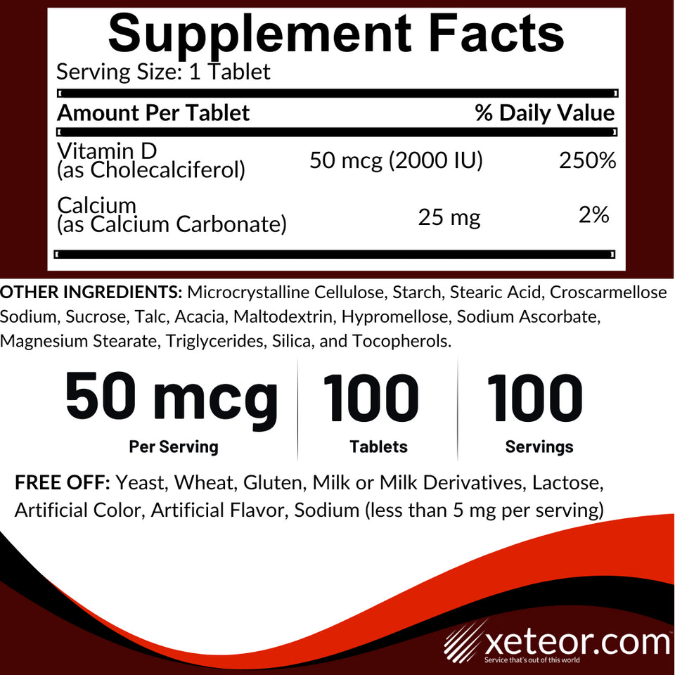 Rugby Vitamin D3 2000 IU Tablets for Immune Bone and Muscle Health Support Daily Supplement 50 mcg 100 Count
