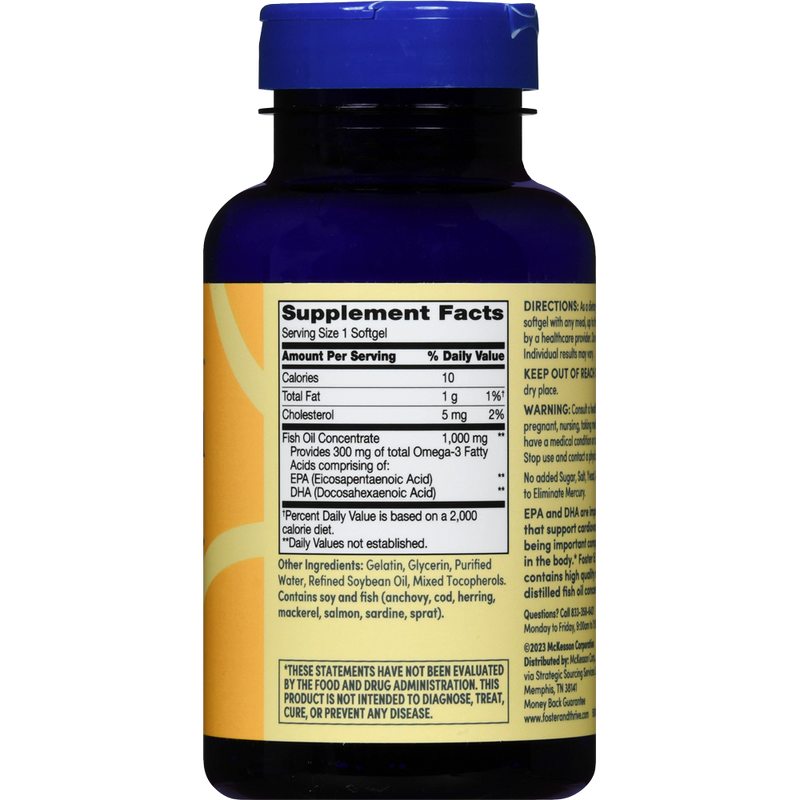 Foster and Thrive Fish Oil 1000mg Softgels – Omega-3 EPA & DHA for Heart, Brain & Joint Health – 100 Count – Gluten-Free