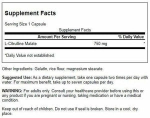 Swanson L-Citrulline Malate – 750mg Capsules, 60 Count, Amino Acid Supplement for Energy & Circulation