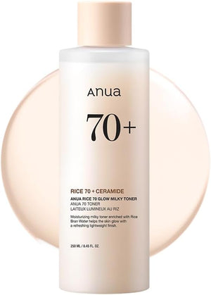 ANUA Rice 70 Glow Milky Toner – Rice Water, Niacinamide, Ceramides & Panthenol – Glass Skin, Hydrating & Brightening – Fragrance-Free, Non-Comedogenic, Fungal Acne Safe – 250ml