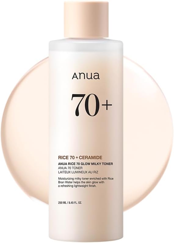 ANUA Rice 70 Glow Milky Toner – Rice Water, Niacinamide, Ceramides & Panthenol – Glass Skin, Hydrating & Brightening – Fragrance-Free, Non-Comedogenic, Fungal Acne Safe – 250ml