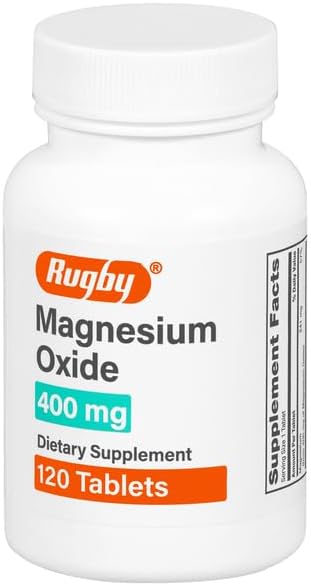 Rugby Magnesium Oxide 400mg Tablets Dietary Supplement for Muscle Nerve and Bone Support Gluten Free 120 Count