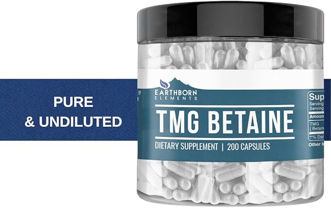 Earthborn Elements TMG Betaine Anhydrous – Pure & Undiluted, 200 Capsules, No Additives