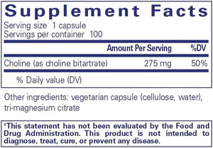 Pure Encapsulations Choline Bitartrate 275mg – Brain, Methylation & Cell Support – Vegan – 100 Capsules