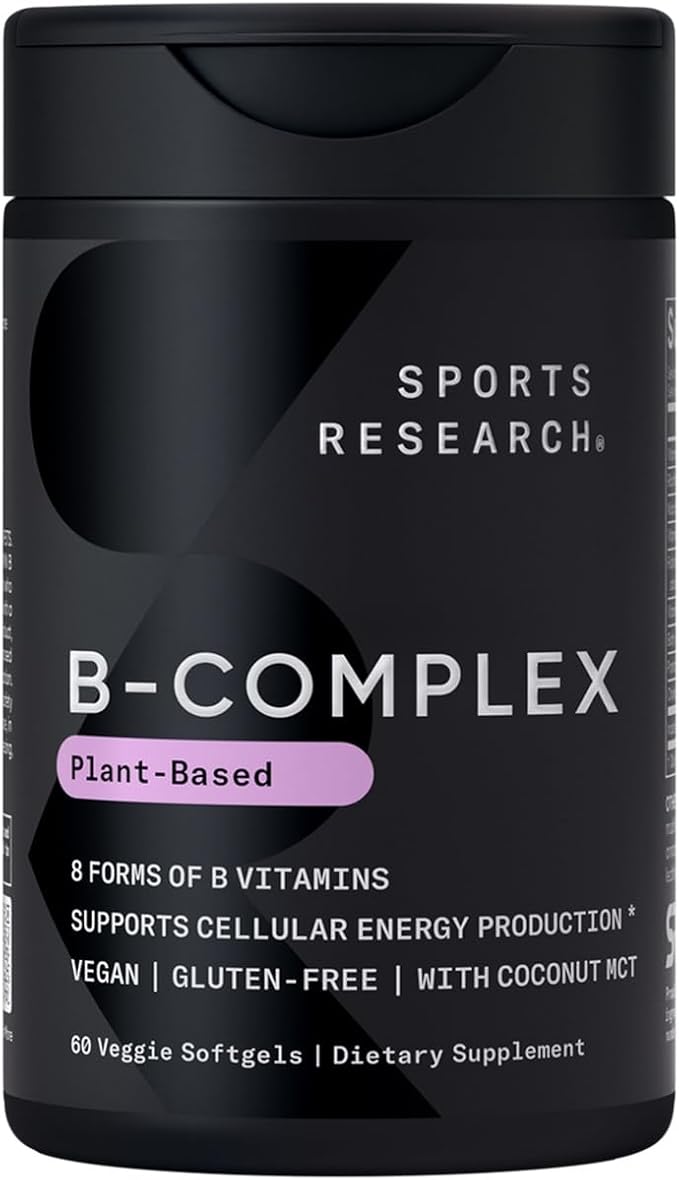 Sports Research Vitamin B-Complex – Plant-Based, Vegan, Full Spectrum Energy & Immune Support – 60 Softgels