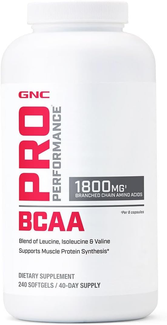 GNC Pro Performance BCAA 1.8g – 240 Softgels, 3rd Party Tested, Essential Amino Acids for Muscle Protein Synthesis, 40 Servings