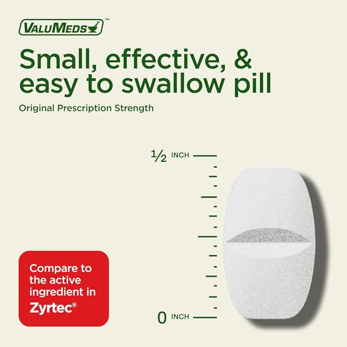 ValuMeds 24-Hour Allergy Relief Caplets, 500 Count – Non-Drowsy Cetirizine HCl 10mg Antihistamine for Pollen, Hay Fever, Sneezing, Itchy Eyes