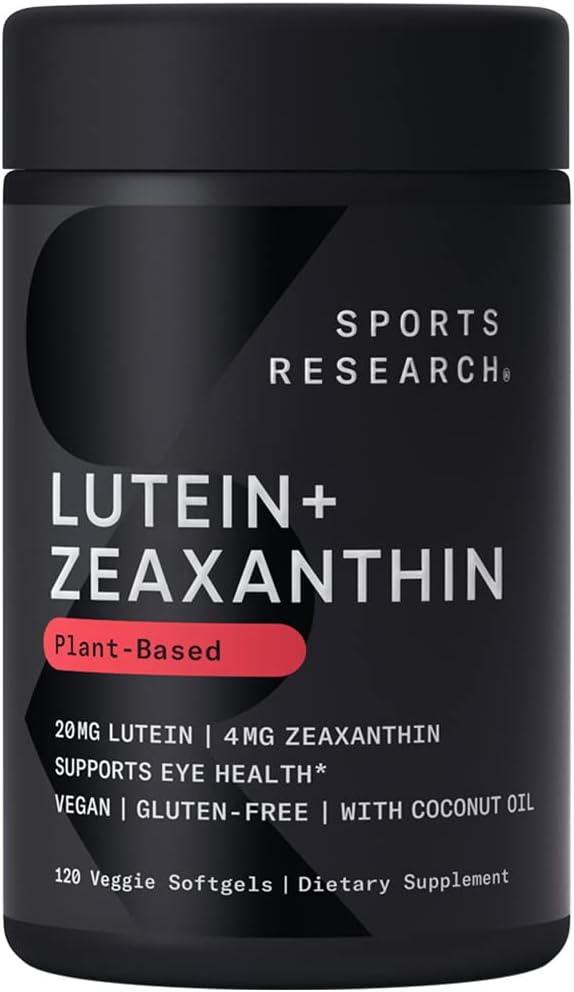 Sports Research Vegan Lutein 20mg + Zeaxanthin 4mg – Eye Health & Blue Light Protection – With Organic Coconut Oil – Non-GMO, Gluten-Free – 120 Softgels