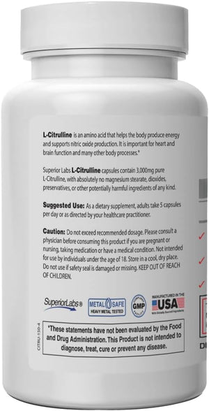 Superior Labs L-Citrulline – 3000 mg, Non-GMO, High-Potency Amino Acid, Nitric Oxide Booster, 150 Veg Capsules