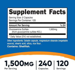 Nutricost Glucosamine Sulfate 1500mg – Joint Support Supplement – Non-GMO, Gluten-Free – 240 Capsules (120 Servings)