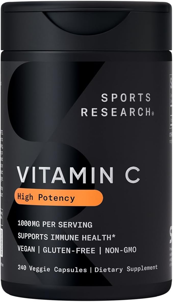 Sports Research Vitamin C 1000mg – Immune & Antioxidant Support – Non-GMO, Vegan – 240 Capsules