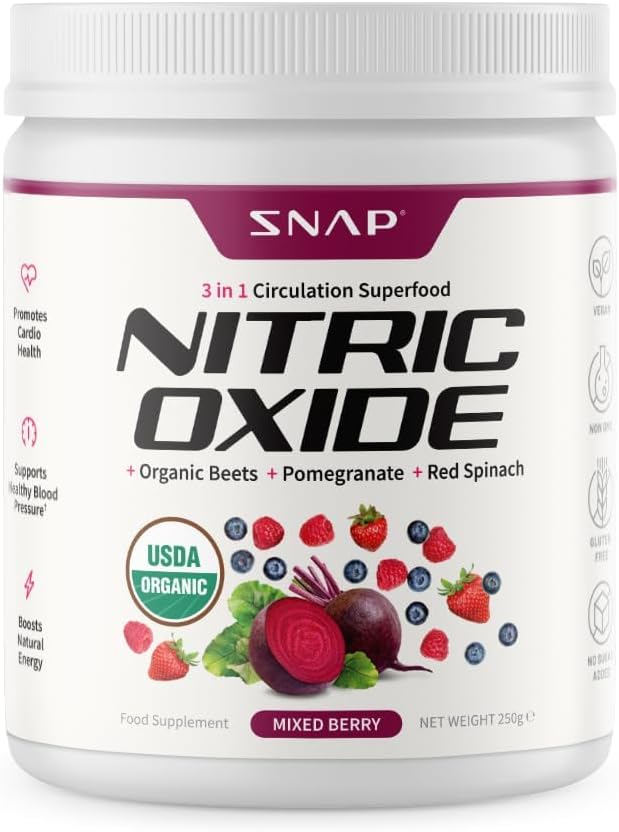 Snap Supplements Organic Beet Root Powder – Nitric Oxide Support with Pomegranate, B Vitamins & Red Spinach, Mixed Berry, 30 Servings