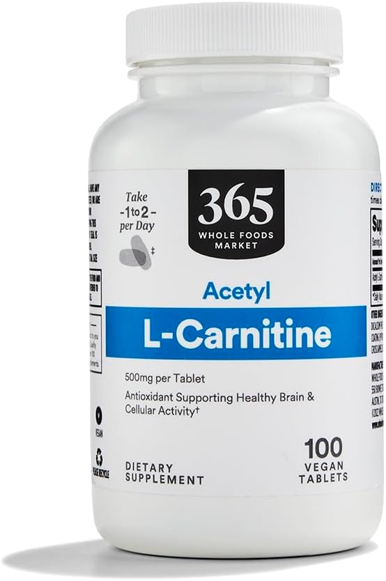 Whole Foods Market Acetyl L-Carnitine 500mg – Brain, Energy & Nerve Support – Non-GMO – 100 Tablets