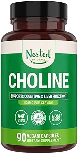 Nested Naturals Choline Bitartrate 500mg – High Potency Vegan Brain & Liver Support – 90 Capsules