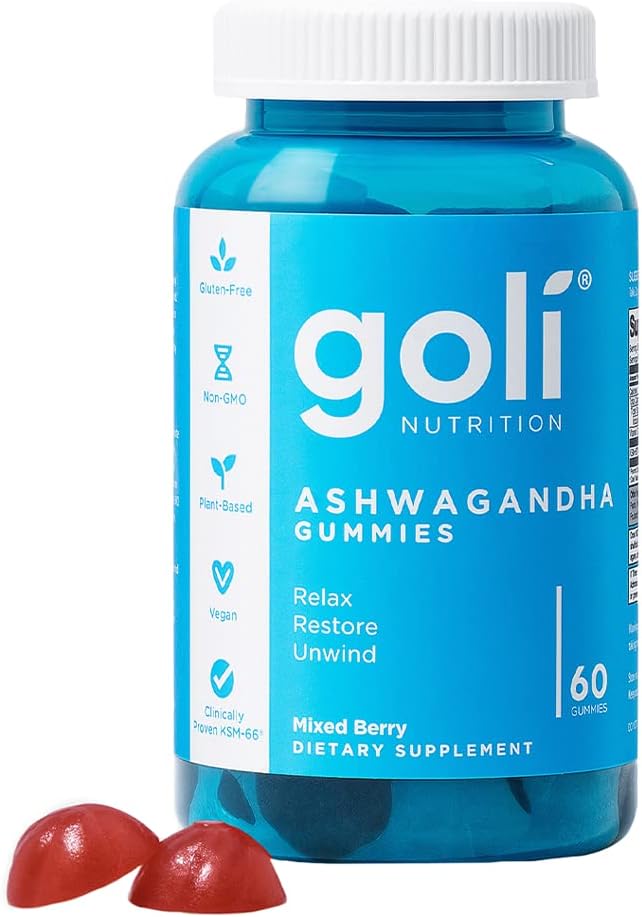 Goli Ashwagandha Gummies with KSM-66® & Vitamin D – Stress, Sleep & Mood Support – Vegan, Non-GMO – 60 Mixed Berry Gummies
