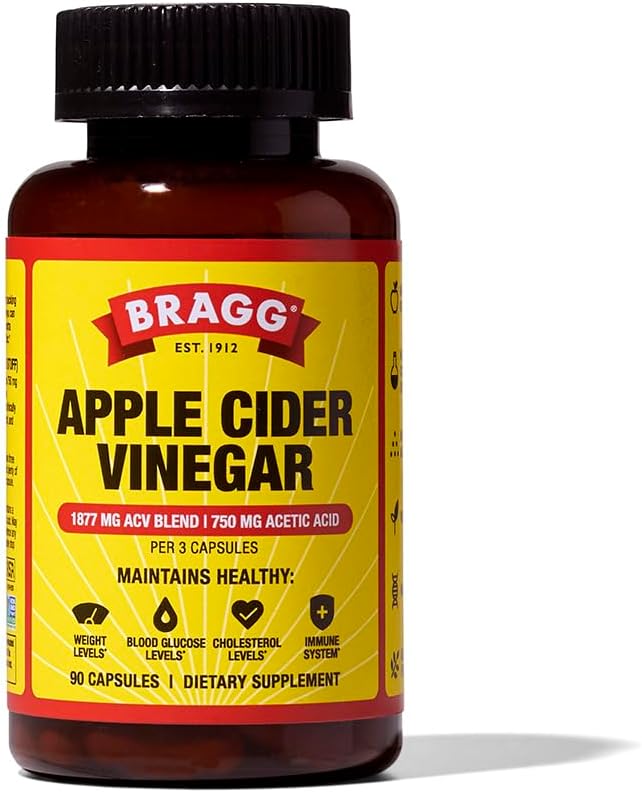 Bragg Apple Cider Vinegar Capsules with Vitamin D & Zinc – Immune Support, Digestion & Metabolism – 1877mg ACV Blend + 750mg Acetic Acid – 90 Vegan Capsules