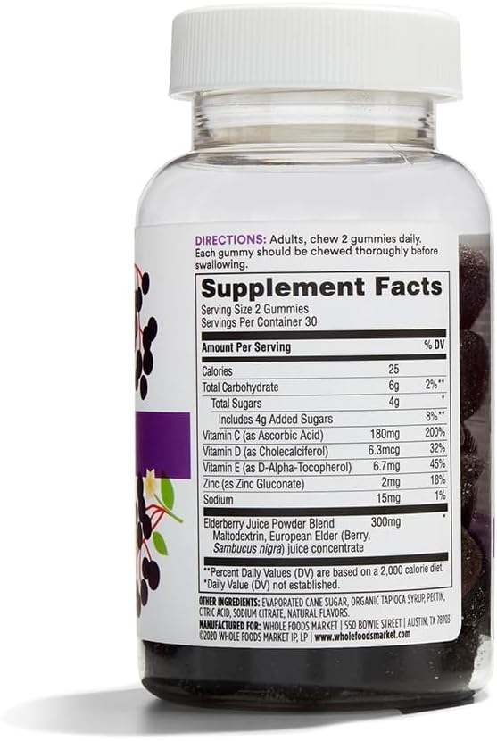 365 by Whole Foods Market Elderberry Gummies – Immune Support Supplement – Vegan, Non-GMO, Gluten-Free – 60 Gummies