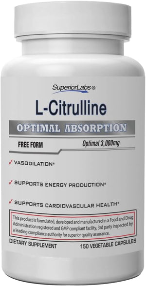 Superior Labs L-Citrulline – 3000 mg, Non-GMO, High-Potency Amino Acid, Nitric Oxide Booster, 150 Veg Capsules