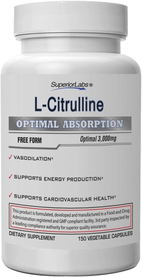 Superior Labs L-Citrulline – 3000 mg, Non-GMO, High-Potency Amino Acid, Nitric Oxide Booster, 150 Veg Capsules
