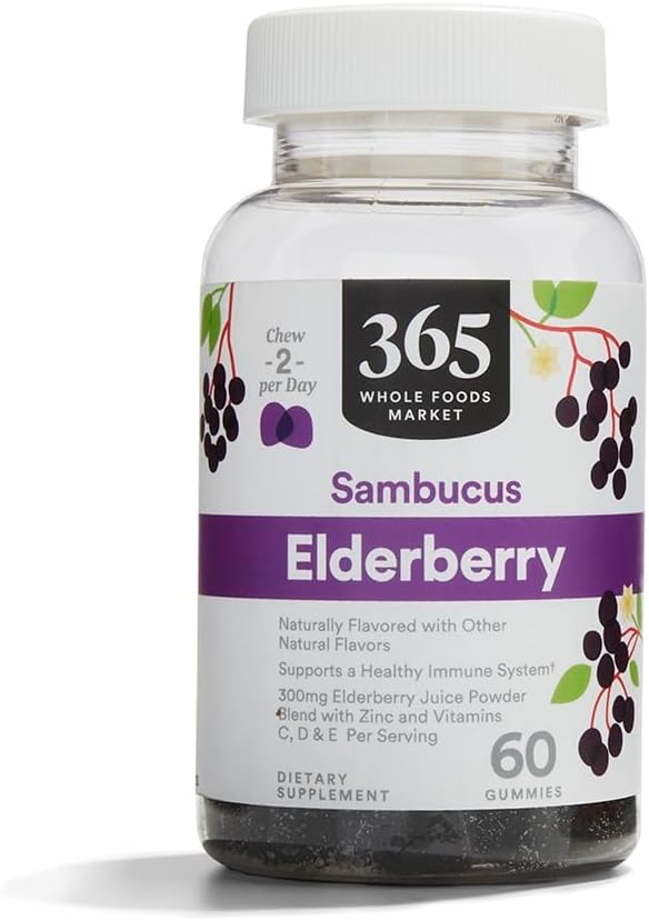 365 by Whole Foods Market Elderberry Gummies – Immune Support Supplement – Vegan, Non-GMO, Gluten-Free – 60 Gummies