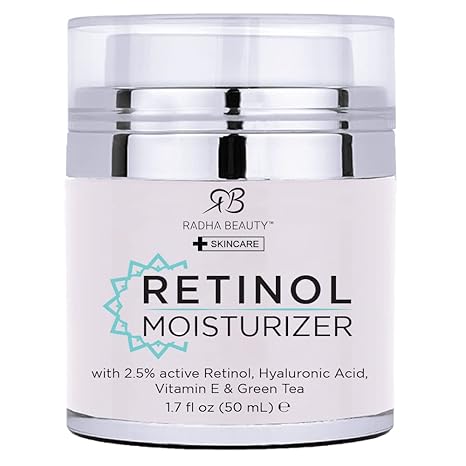Radha Beauty Moisturizing Miracle Retinol Cream – 2.5% Retinol, Hyaluronic Acid, Vitamin E, Green Tea, Day & Night Anti-Aging Moisturizer, 1.7 oz