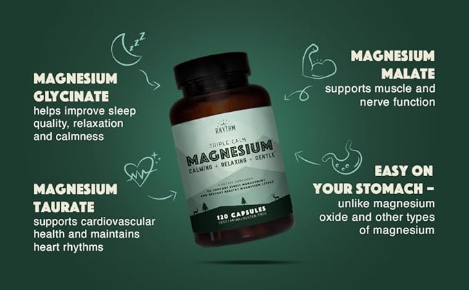 Triple Calm Magnesium 150mg – Glycinate, Malate & Taurate – Calming Sleep & Relaxation Support – 120 Capsules