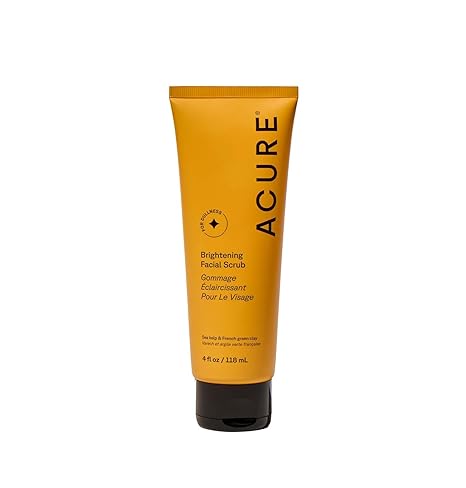 Acure Brightening Facial Scrub – Exfoliating Face Wash with Sea Kelp & French Green Clay, Vegan, Paraben-Free, 4 fl oz