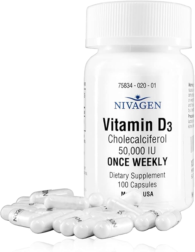 Vitamin D3 50,000 IU – High Potency, Once Weekly Bone, Immune & Teeth Support – 100 Capsules – Made in USA