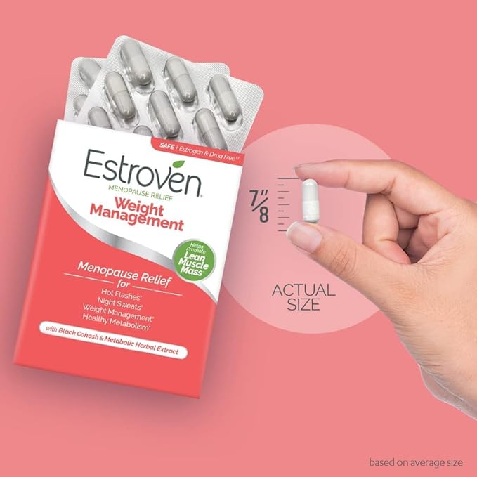 Estroven Weight Management – Menopause Relief with Hot Flash & Night Sweat Support – Drug-Free, Gluten-Free – 60 Capsules
