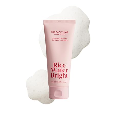 The Face Shop Rice Water Bright Foaming Facial Cleanser – Hydrating, Vegan, Ceramide Face Wash & Makeup Remover, Korean Skincare, 150ml
