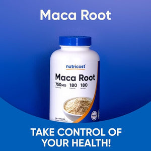 Nutricost Maca Root 750mg – Organic Peruvian Sourced – Energy, Mood & Hormonal Support – Non-GMO, Gluten-Free, Vegetarian – 180 Capsules