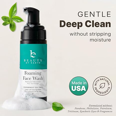 Beauty by Earth Foaming Face Wash – Gentle, Non-Toxic Daily Cleanser for Sensitive & Oily Skin, Natural & Organic, Vegan, Made in USA