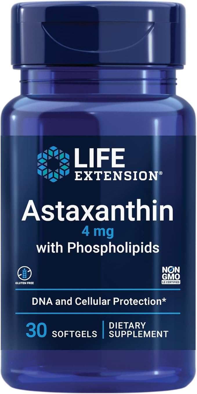 Life Extension Astaxanthin with Phospholipids 4mg – Eye, Heart, Immune & Metabolic Health – Non-GMO, Gluten-Free – 30 Softgels