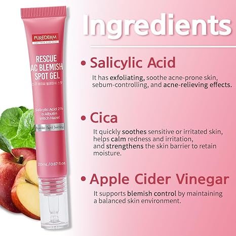 Purederm Blemish Spot Gel – 2% Salicylic Acid, Soothing Acne Treatment, 20ml