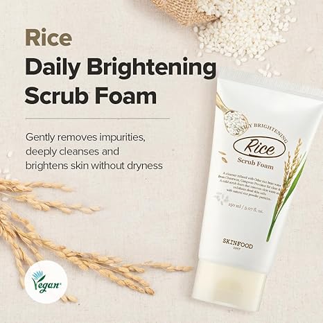 SKINFOOD Rice Daily Scrub Foam – Gentle Exfoliating & Brightening Face Wash