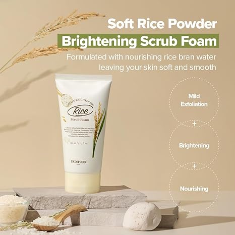 SKINFOOD Rice Daily Scrub Foam – Gentle Exfoliating & Brightening Face Wash