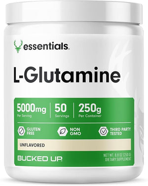 Bucked Up L-Glutamine Powder – 5000mg Per Serving, Essentials, 50 Servings, 250g Container