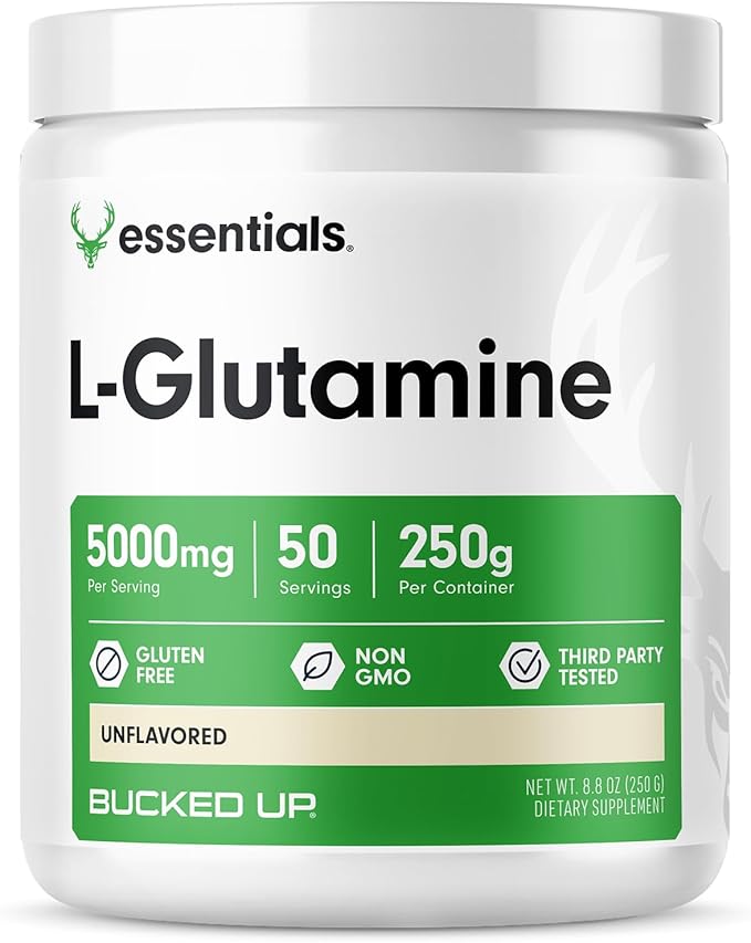 Bucked Up L-Glutamine Powder – 5000mg Per Serving, Essentials, 50 Servings, 250g Container
