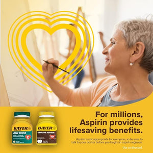 Bayer Aspirin Low Dose 81 mg – 300 Enteric Coated Tablets – Heart Health Support & Minor Pain Relief