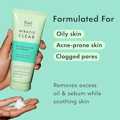 Rael Miracle Clear Face Wash – Gentle Exfoliating Cleanser with Succinic Acid & Minerals, Hydrating, Vegan, Fragrance-Free, 5 fl oz