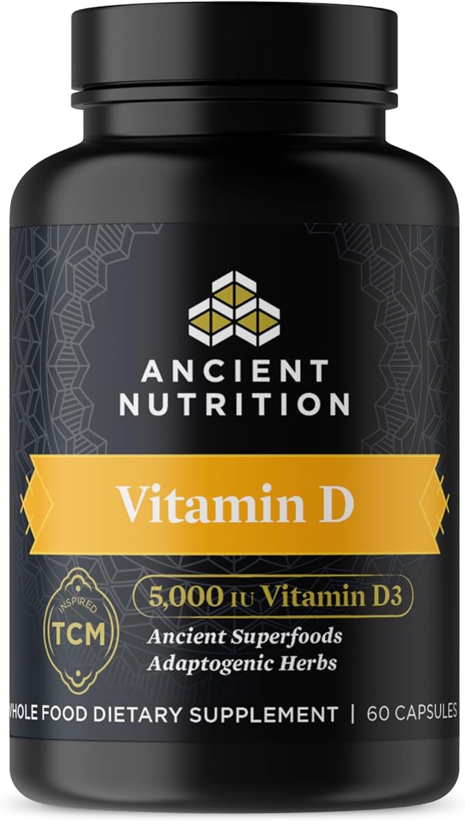 Ancient Nutrition Vitamin D3 5000 IU – Immune, Bone & Inflammation Support – Bone Broth & Mushroom – Paleo, Keto – 60 Capsules