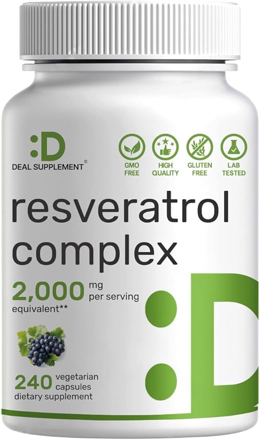 Resveratrol Complex 2000mg – Extra Strength 11-in-1 Antioxidant with Trans-Resveratrol, NAD, Quercetin, Turmeric & CoQ10 – Brain, Heart & Immune Support – Vegan, Non-GMO – 240 Capsules