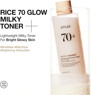 ANUA Rice 70 Glow Milky Toner – Rice Water, Niacinamide, Ceramides & Panthenol – Glass Skin, Hydrating & Brightening – Fragrance-Free, Non-Comedogenic, Fungal Acne Safe – 250ml