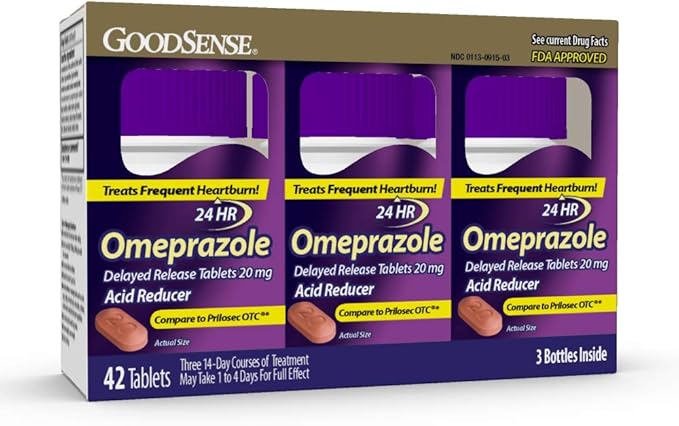 GoodSense Omeprazole 20mg Delayed Release Tablets – 42 Count Acid Reducer for Frequent Heartburn Treatment, Comparable to Prilosec OTC