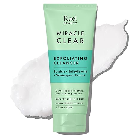 Rael Miracle Clear Face Wash – Gentle Exfoliating Cleanser with Succinic Acid & Minerals, Hydrating, Vegan, Fragrance-Free, 5 fl oz
