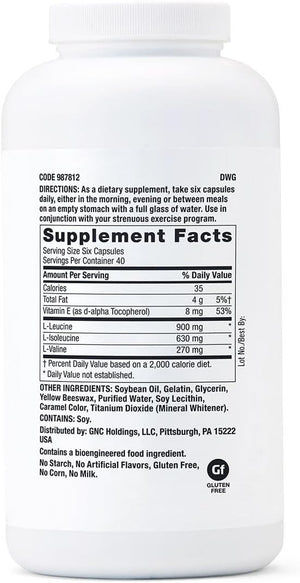 GNC Pro Performance BCAA 1.8g – 240 Softgels, 3rd Party Tested, Essential Amino Acids for Muscle Protein Synthesis, 40 Servings