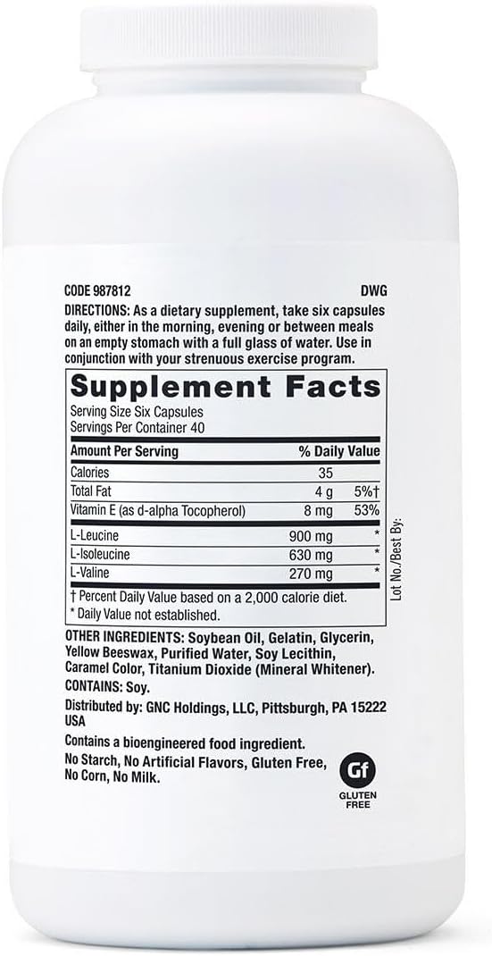 GNC Pro Performance BCAA 1.8g – 240 Softgels, 3rd Party Tested, Essential Amino Acids for Muscle Protein Synthesis, 40 Servings
