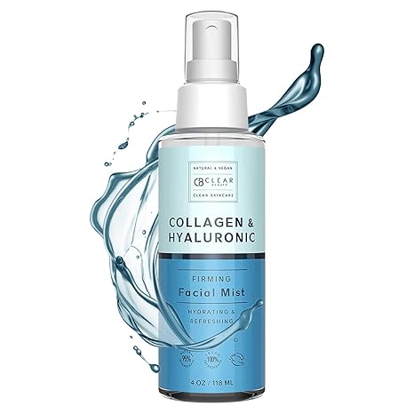 Clear Beauty Hyaluronic Acid & Collagen Face Mist – Moisturizing, Anti-Aging, 95% Natural, Dermatologist Tested, Cruelty-Free, 4 oz