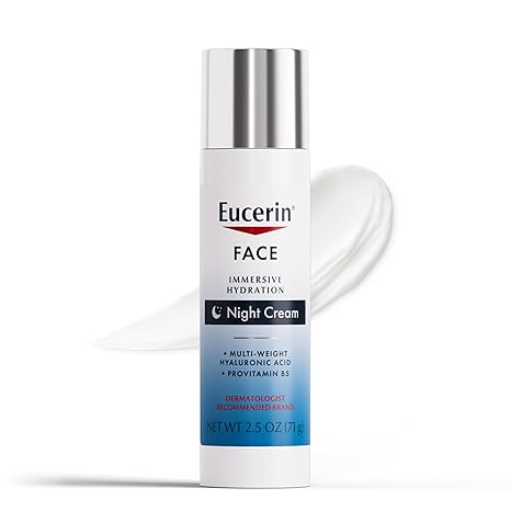 Eucerin Hydration Night Cream – Hyaluronic Acid, Provitamin B5, Lightweight, 2.5oz