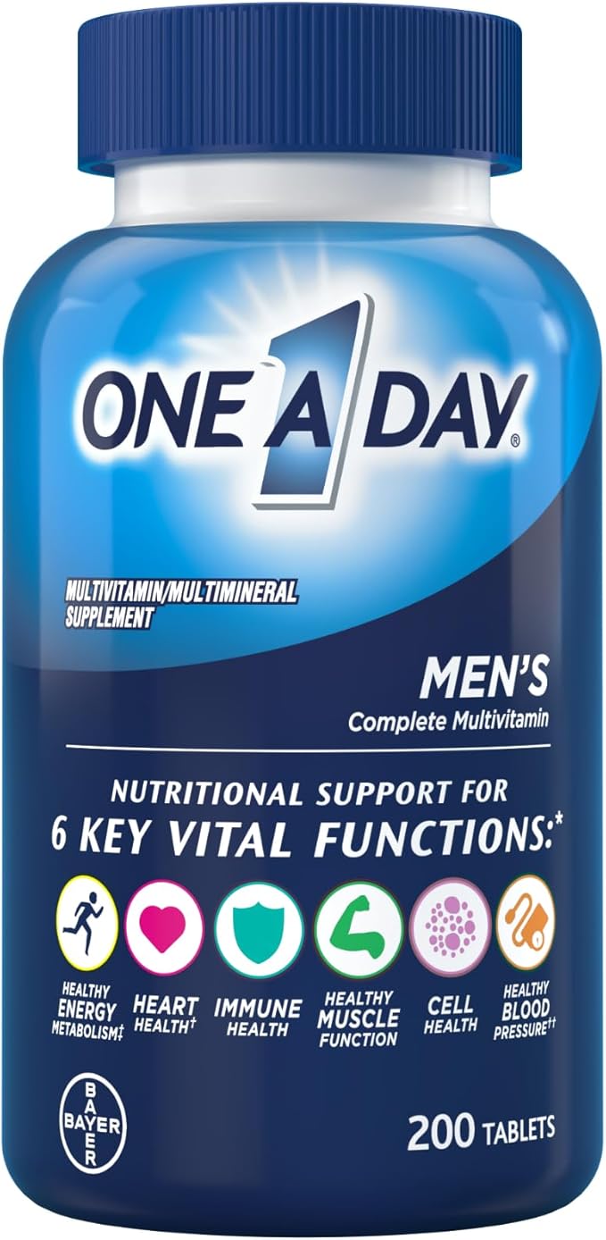 One A Day Men’s Multivitamin – 200 Tablets – Daily Vitamins A, C, D, E, B12, Zinc & Calcium – Heart, Immune, Muscle & Energy Support